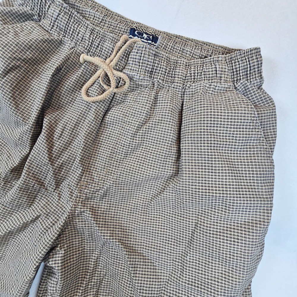Vintage OP Ocean Pacific Shorts Mens XL Ramie Cotton Geometric Pattern Tan Blue